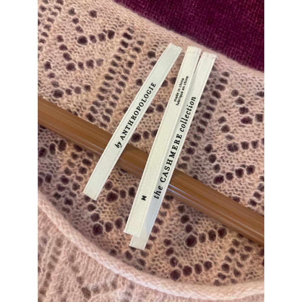 By ANTHROPOLOGIE Flutter Sleeve Pointelle Cashmere Top FEMININE PINK COZY Size M - Picture 3 of 7